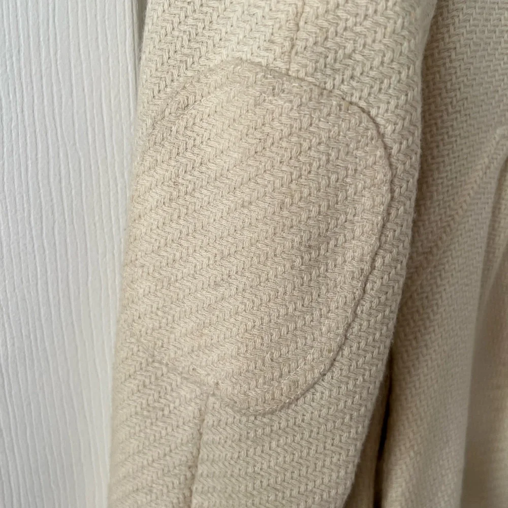 Billabong Women Medium Ivory LS Pea Coat Jacket Wool Blend Lined EmbroideredLogo